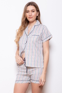 Tramline Check 100% Cotton Shortie Pyjamas